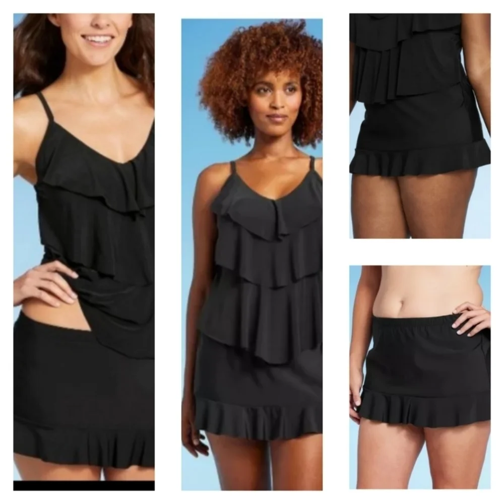 Nwt Women's Ruffle Swim Skirt - Aqua Green® Black Size: XL (16-18) 080